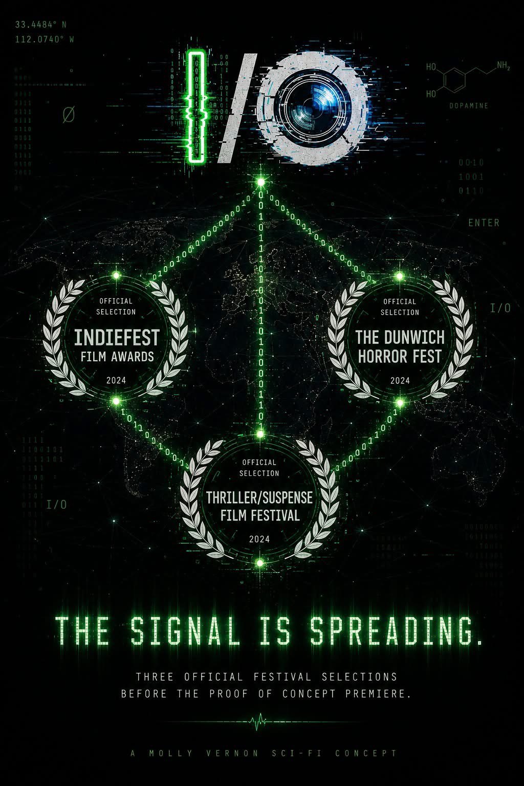 Historical I/O festival poster showing three 2024 official selections.