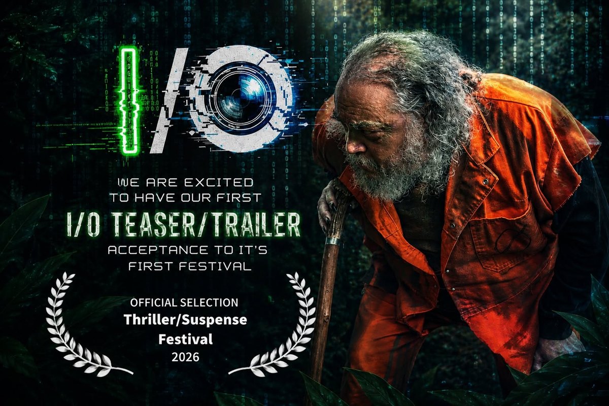 I/O graphic announcing first festival acceptance at Thriller/Suspense Festival 2026.