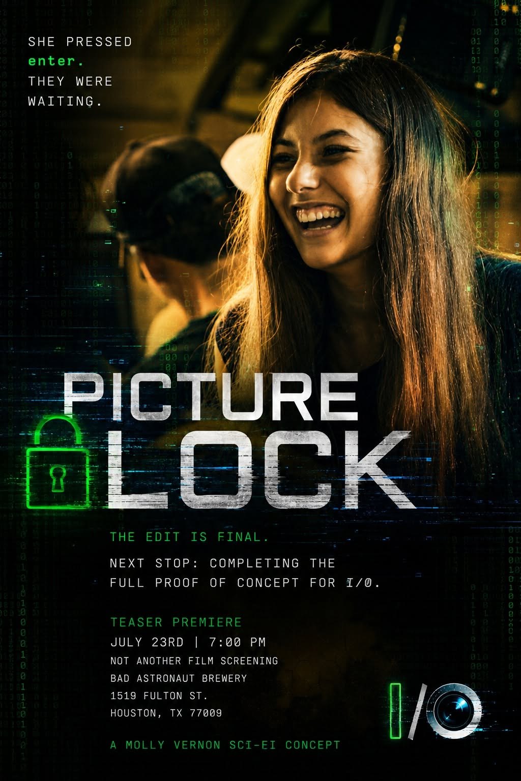 I/O production graphic announcing picture lock.